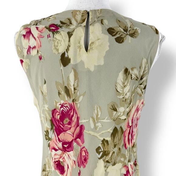Vintage Cattiva  Women’s Floral 100% Silk Layered Slip Dress Size 10 Sage Green - Picture 8 of 12
